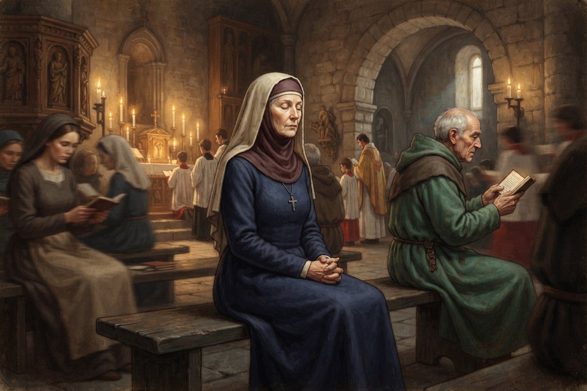 Une personne demeure absorbée dans la prière pendant une liturgie.