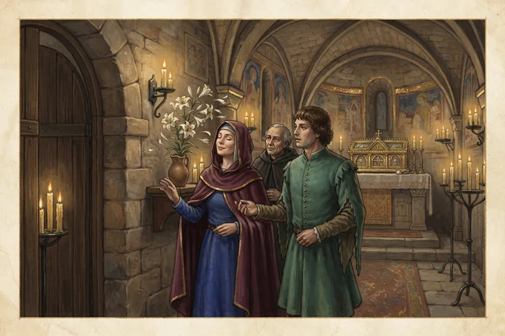 Des visiteurs percoivent un parfum inattendu dans une chapelle de reliques fleurie.