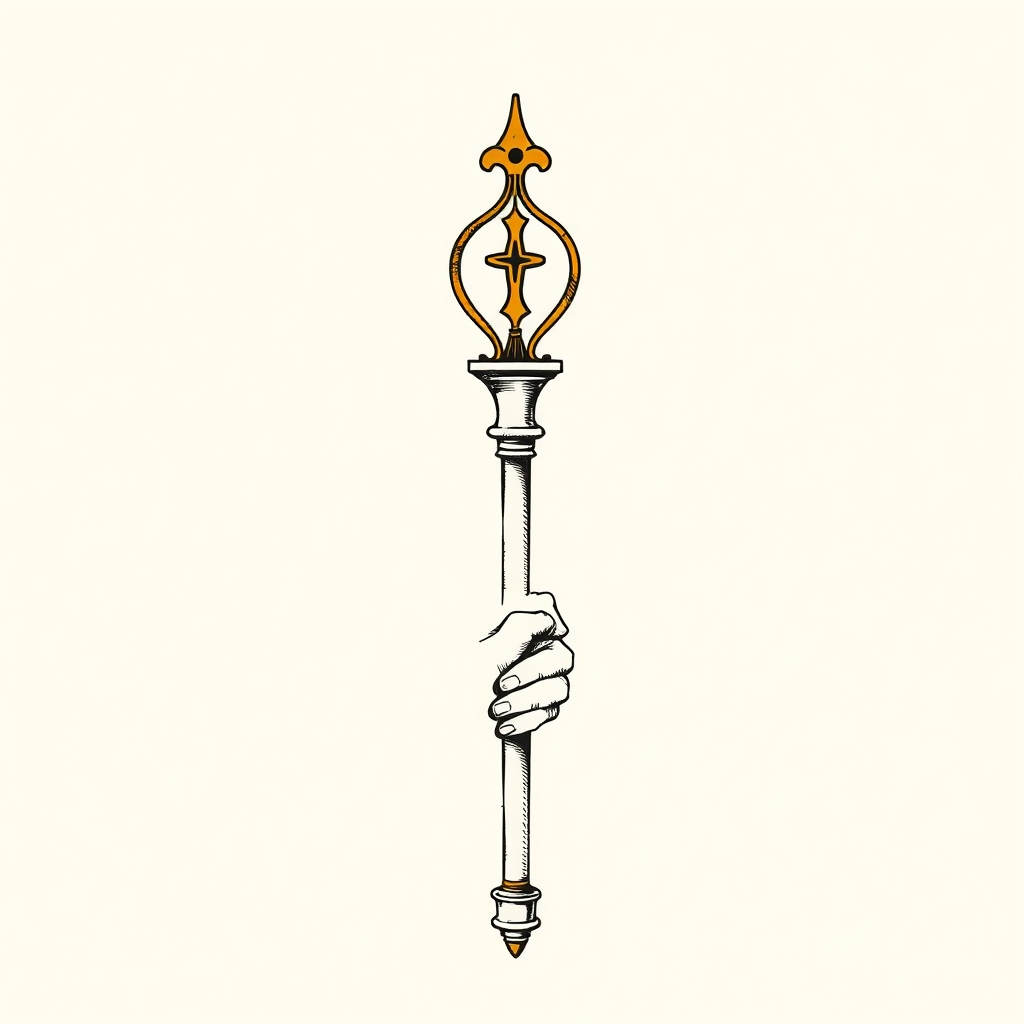 crosse abbatiale tenue au-dessus de la main du roi