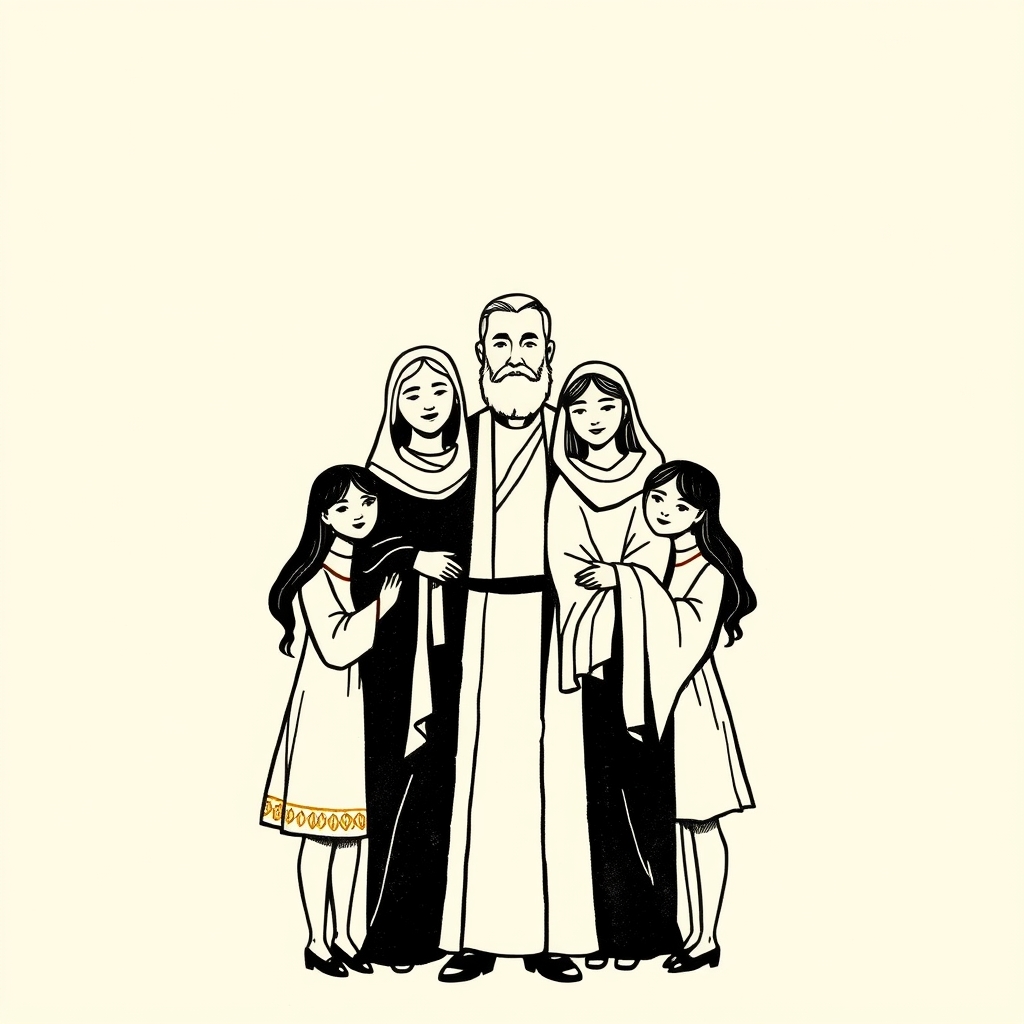 accompagné de ses quatre filles