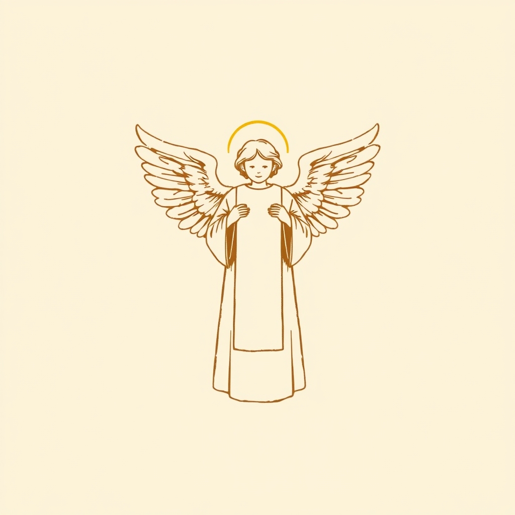 angel presenting a white alb or chasuble