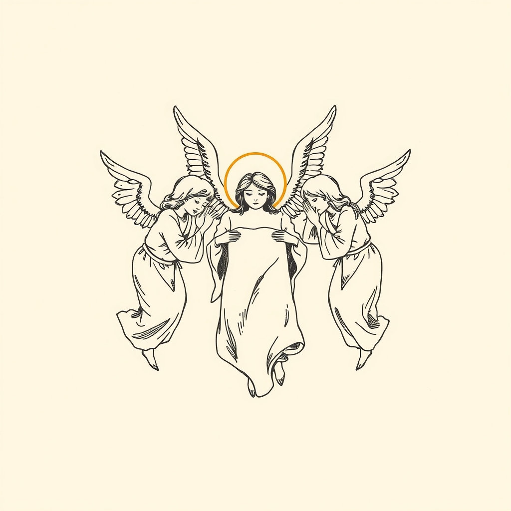 angels surrounding her corpse