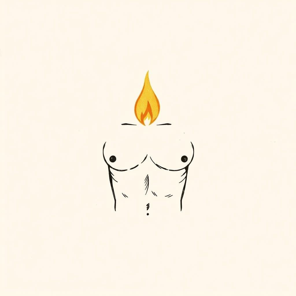 bare chest with flame