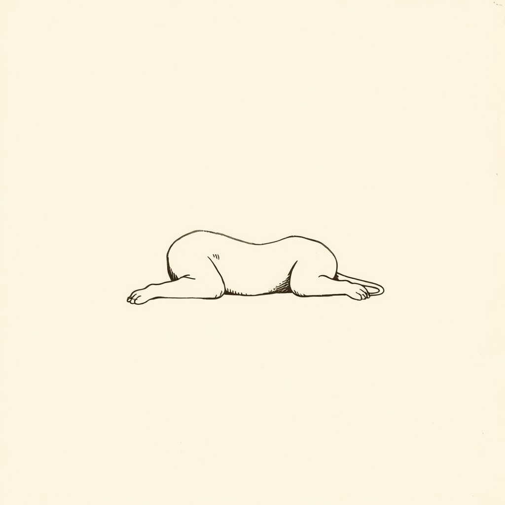barefoot on a reclining lion