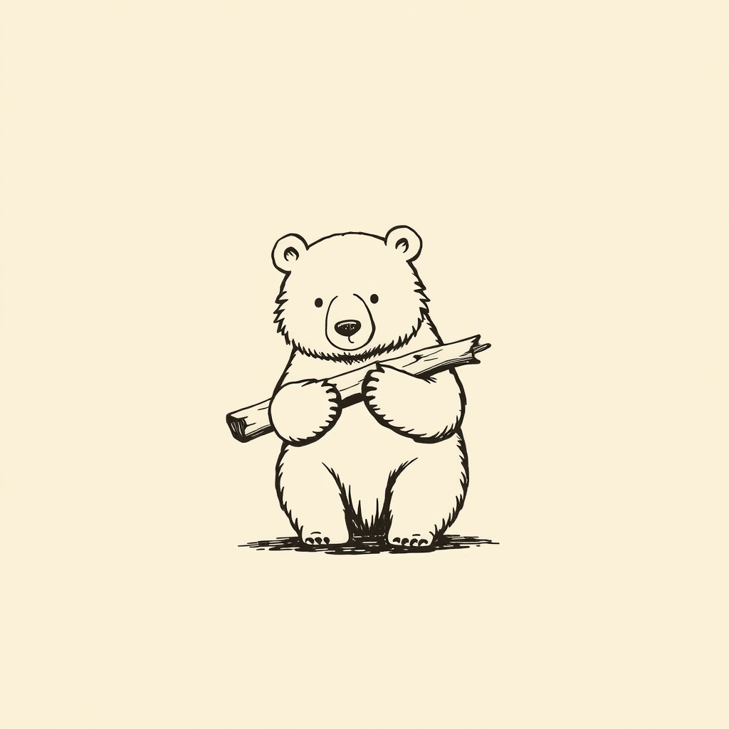ours avec un morceau de bois