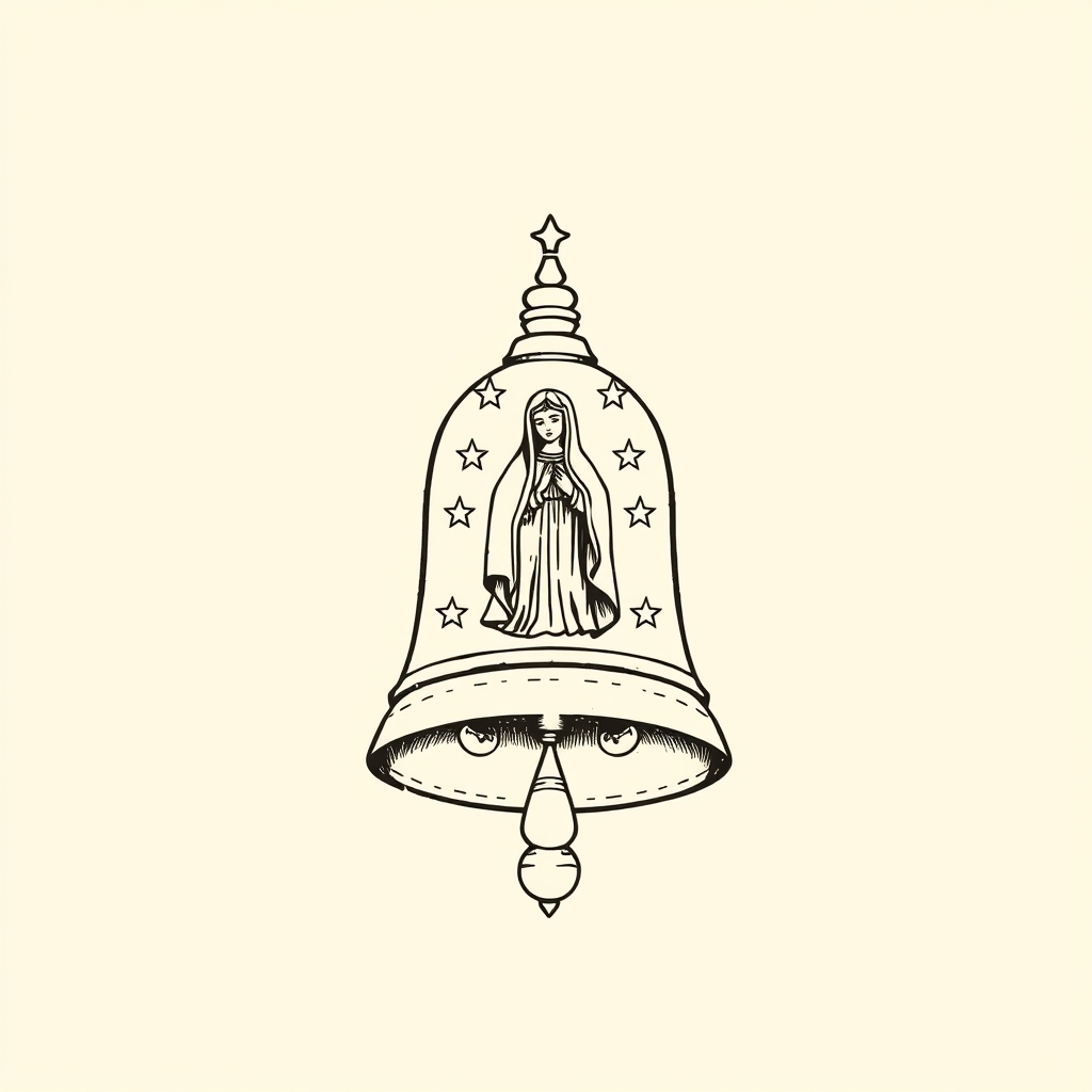 campana con imagen de la Virgen y siete estrellas