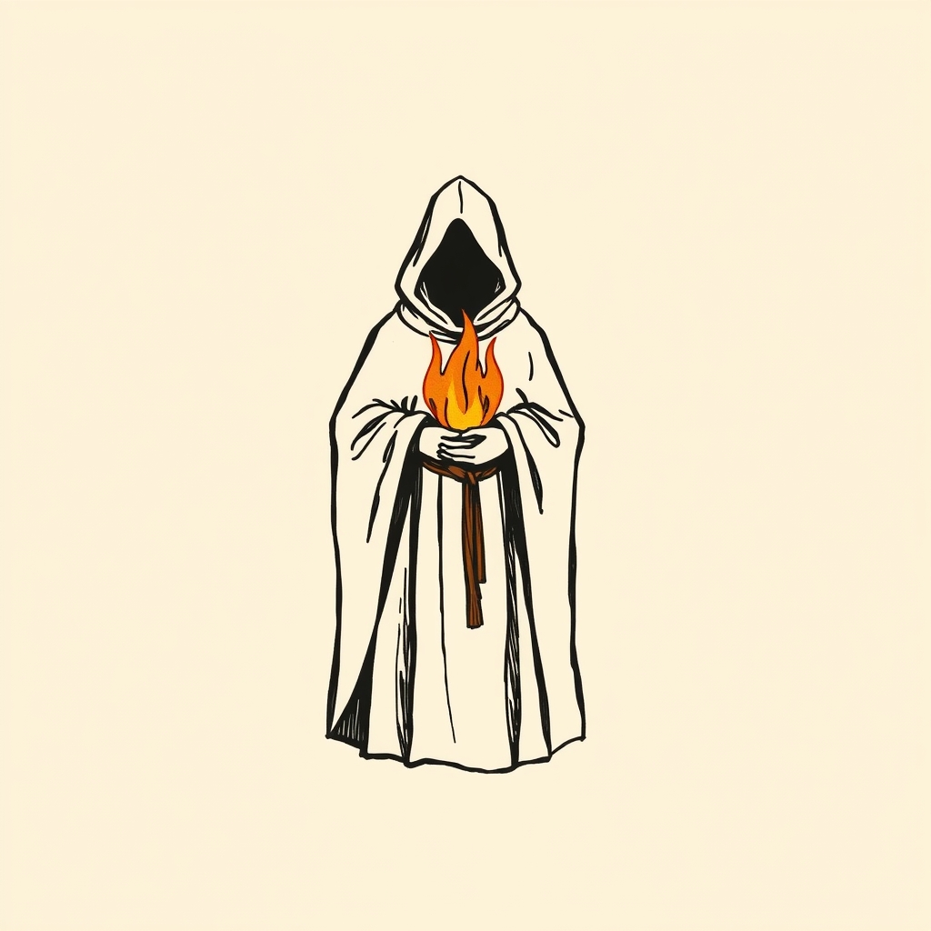 burning coals in his cloak