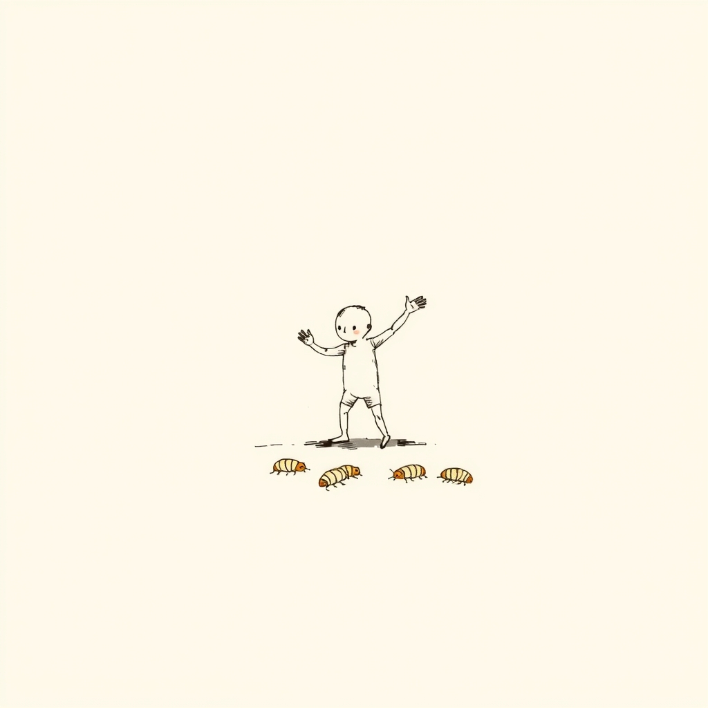chasing away caterpillars with a gesture of his hand