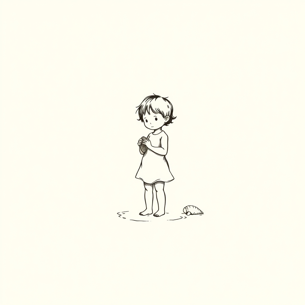 enfant au bord de la mer avec un coquillage