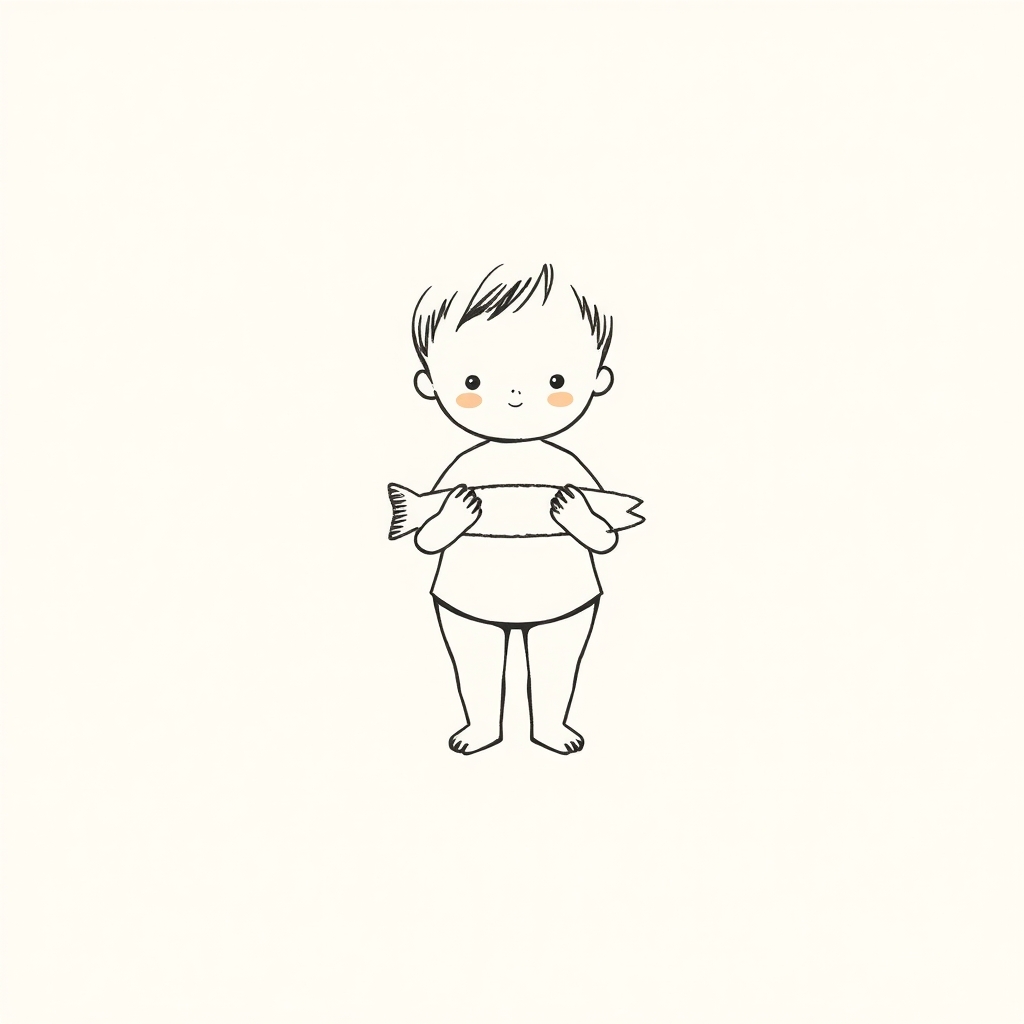 bambino con la lisca di pesce