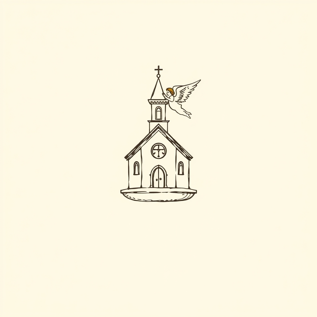 église portée par un petit ange