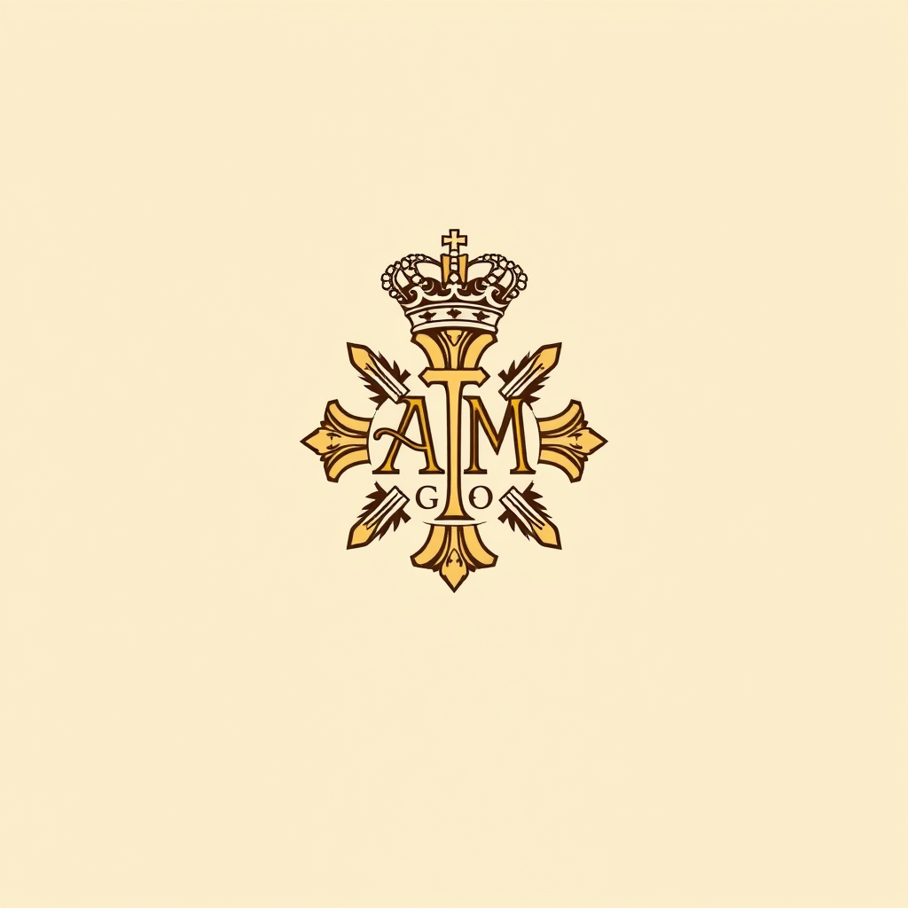 armoiries de son Ordre (lettres A et M entrelacées, couronne, croix, sigles MP ΘY)