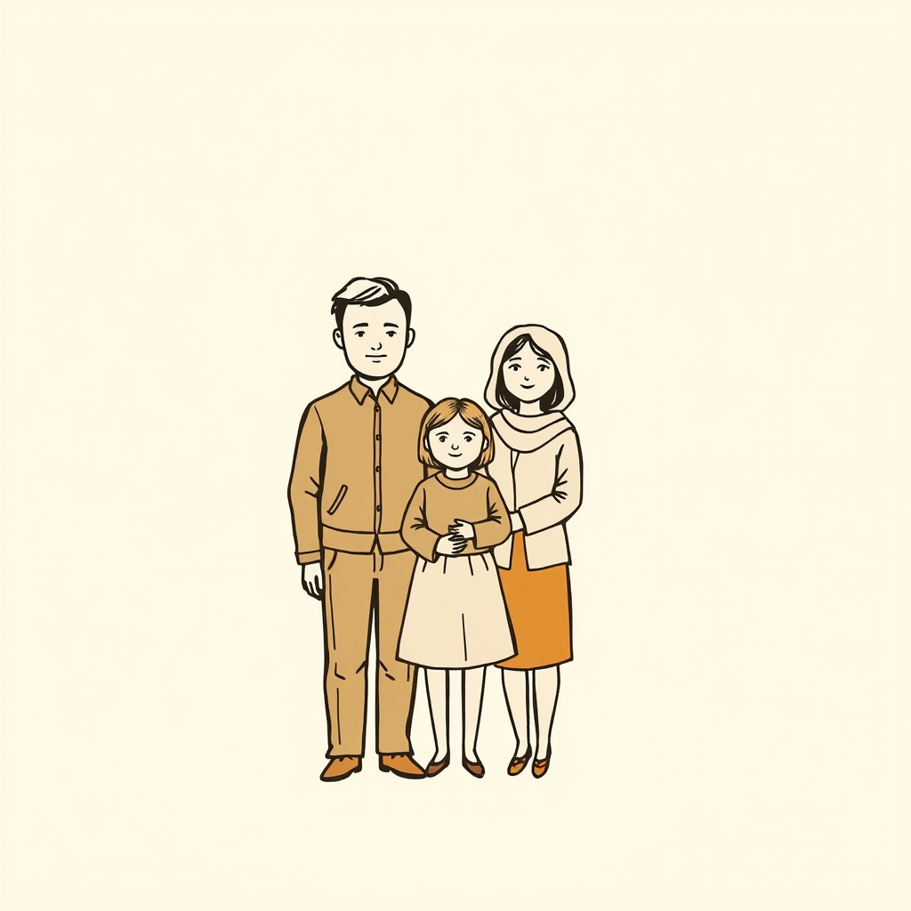 représentée avec ses parents