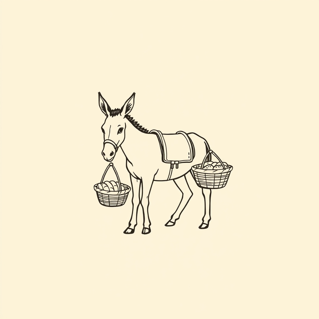 donkey carrying two baskets of bread