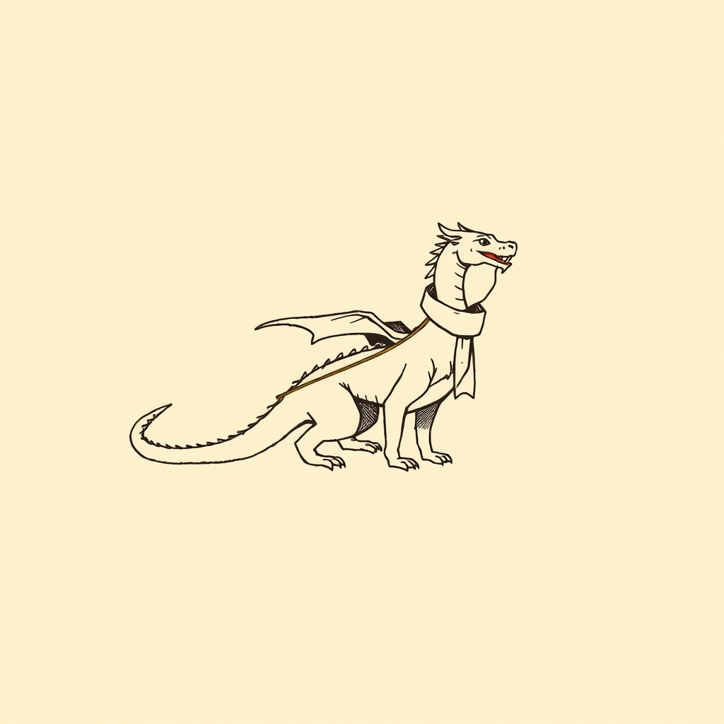 dragon ou serpent mené en laisse avec une étole