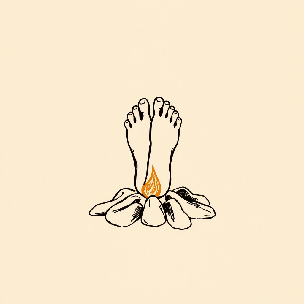pieds sur des charbons ardents