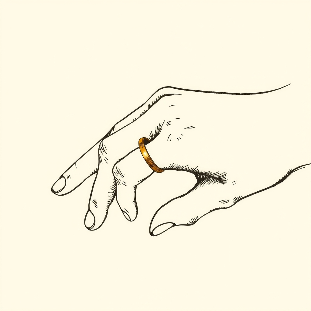 gold ring on his thumb