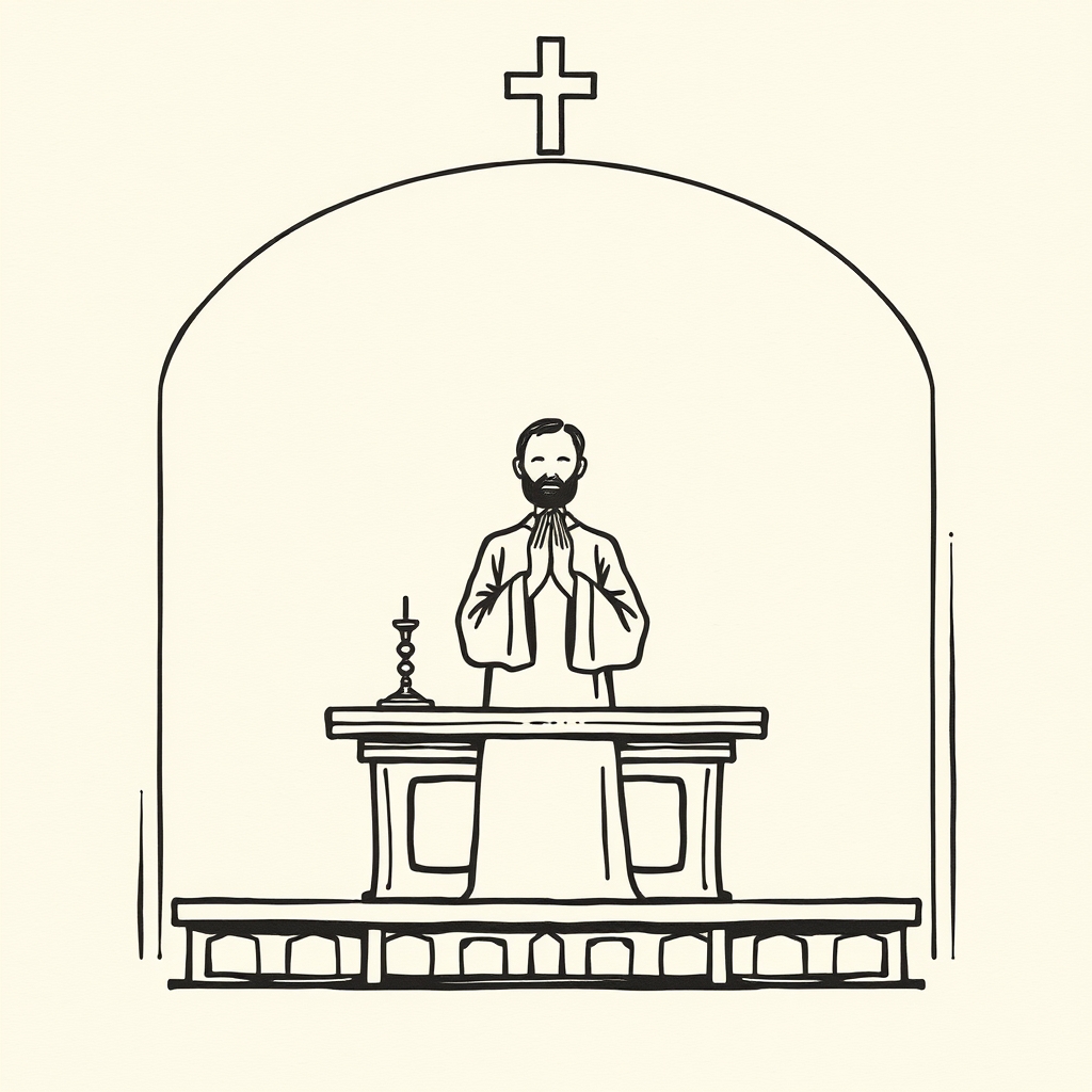 in prayer before an altar