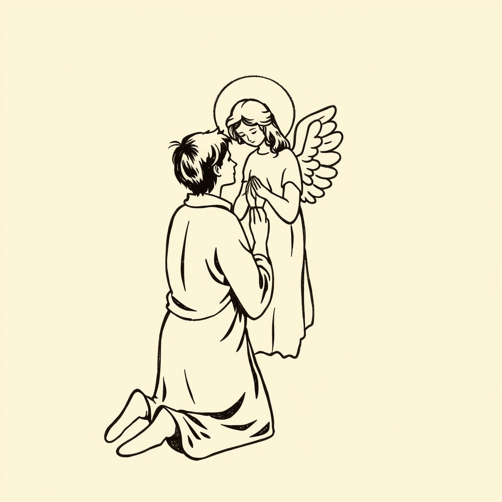 à genoux devant un ange