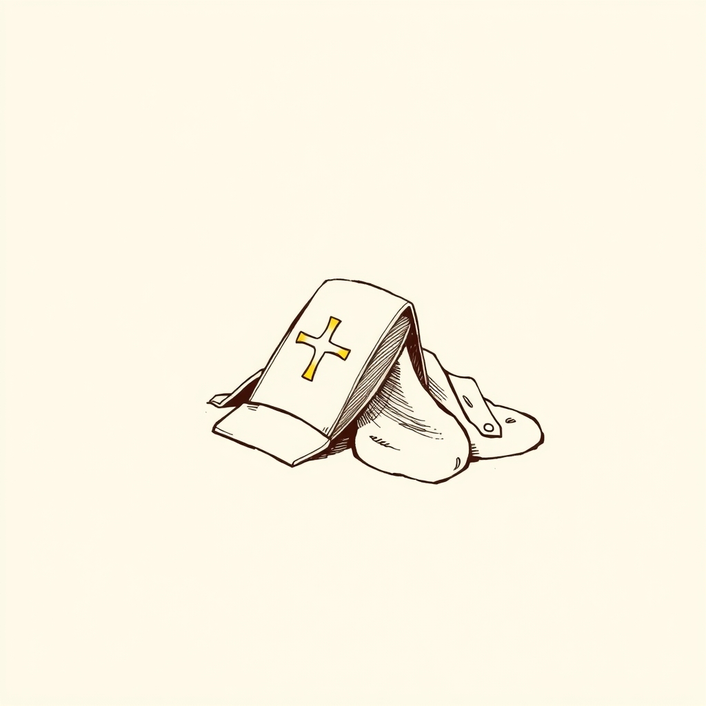 mitre renversée à ses pieds