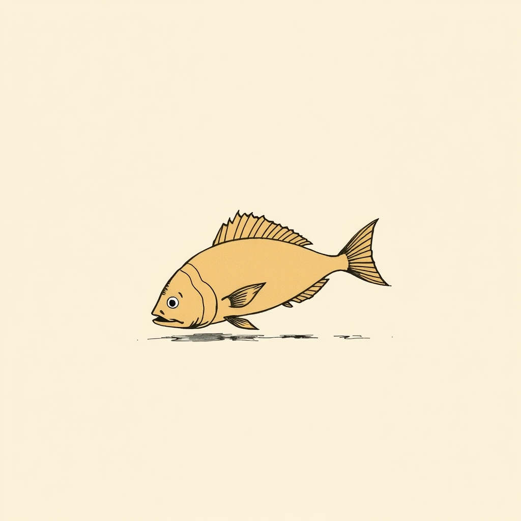 monstrous fish at his feet