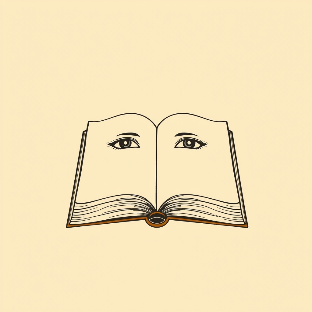 Livre ouvert avec deux yeux posés dessus