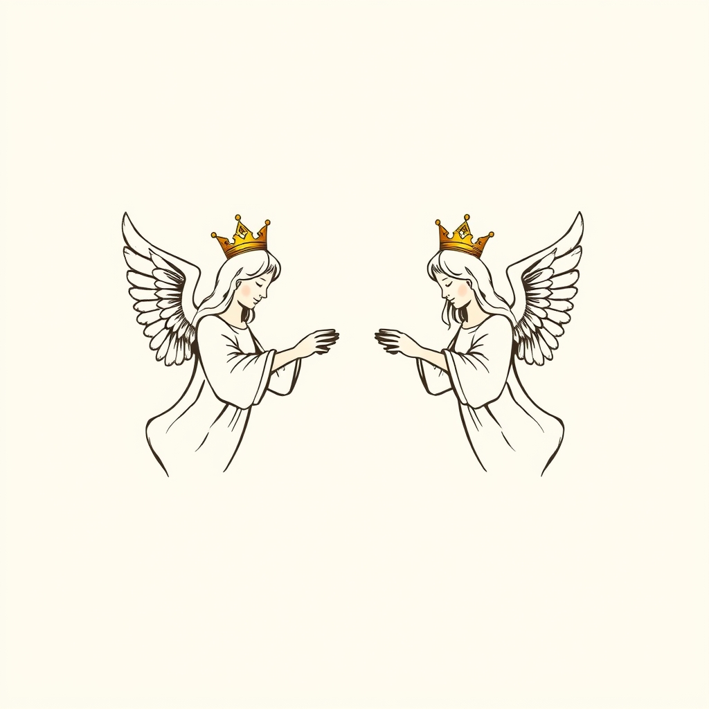 palmes et couronnes présentées par des anges