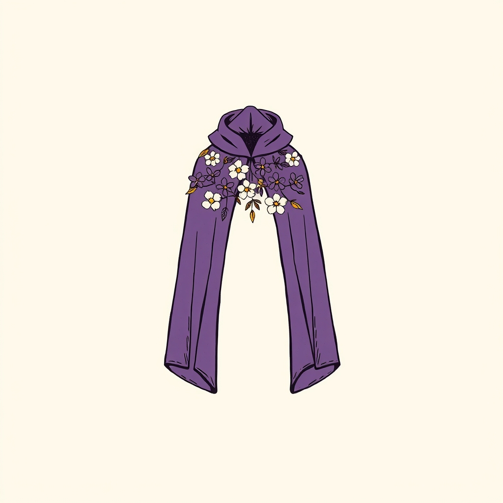 manteau violet semé de fleurs