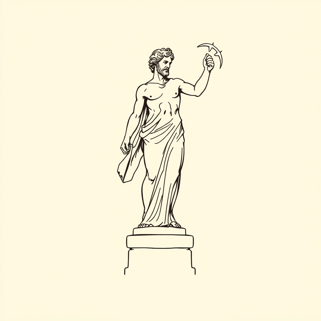 pushing away the statue of Jupiter