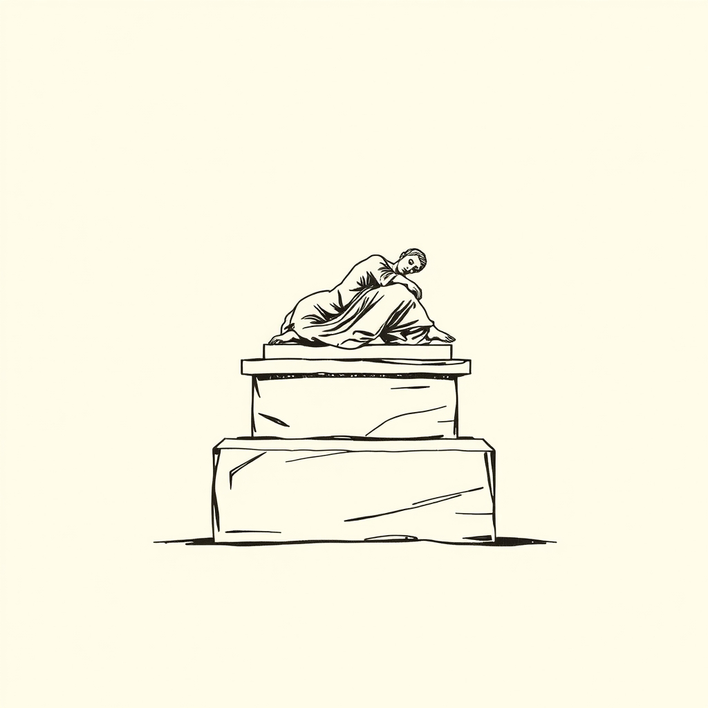 recumbent statue on a stone table