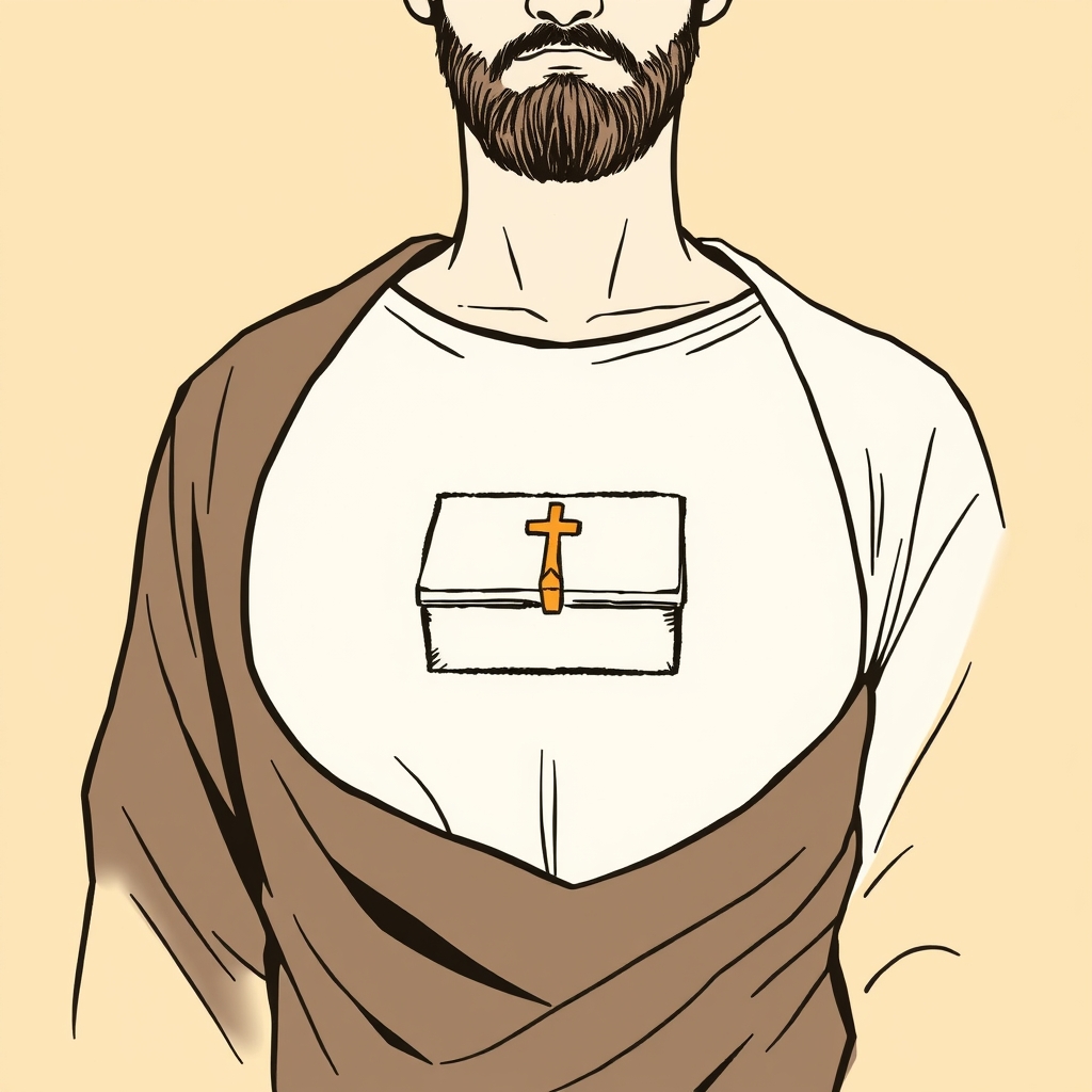 reliquary box on his chest