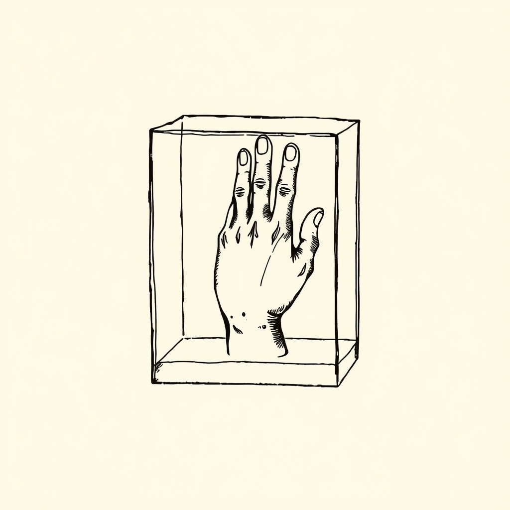 right hand in a crystal box