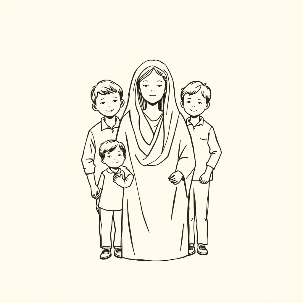 environnée de ses trois fils