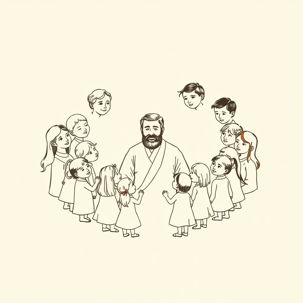 rodeado de sus dieciocho hijos