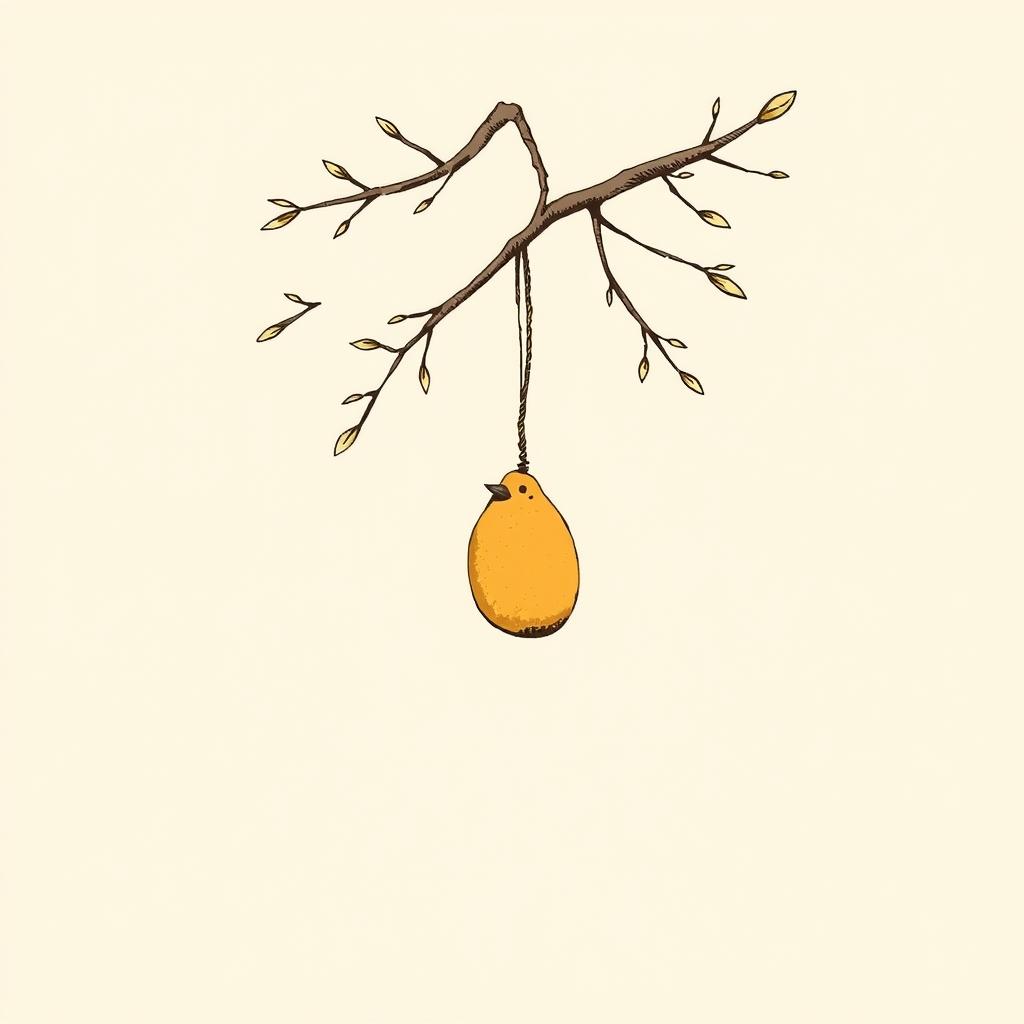 suspended from a tree by a finger