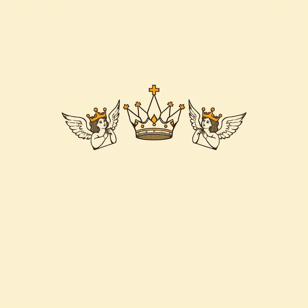 three crowns supported by angels