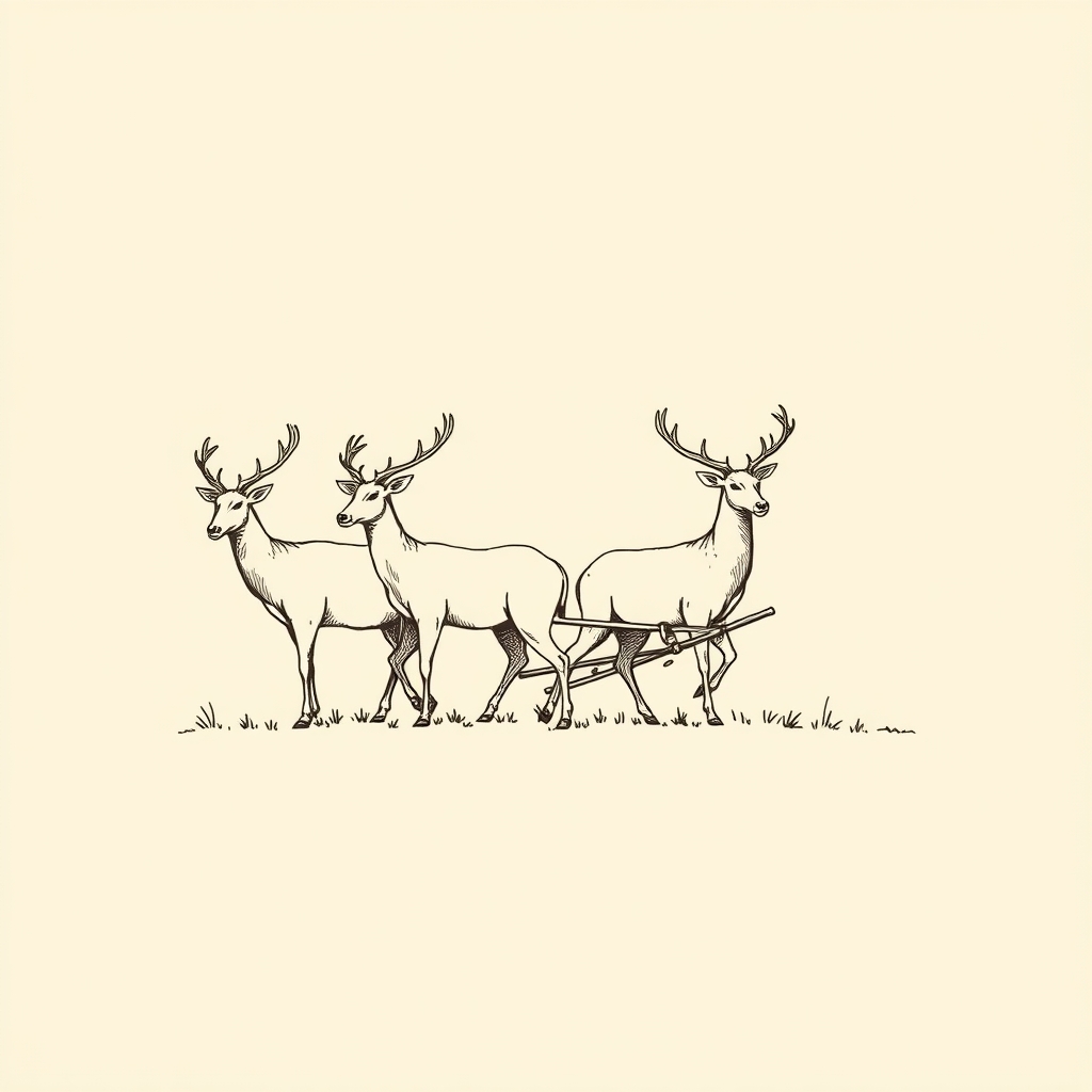 douze cerfs attelés à une charrue