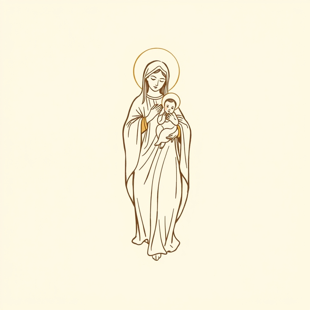 Virgen con el Niño apareciendo arriba