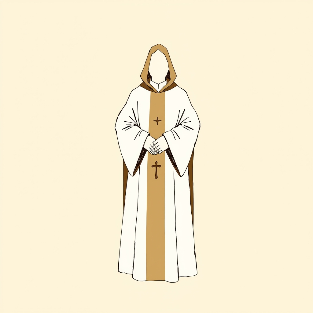 soutane blanche et manteau brun