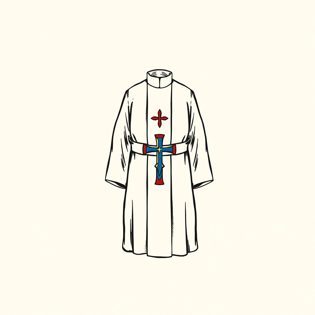 habit blanc avec croix rouge et bleue