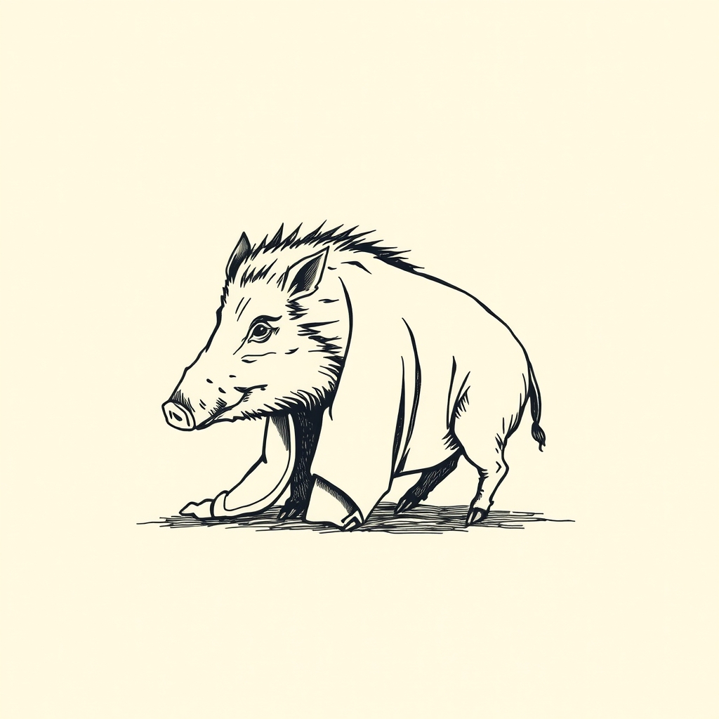 cinghiale rifugiato sotto la sua veste
