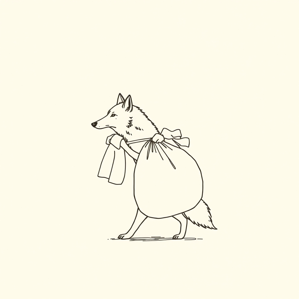 loup portant un sac de linge